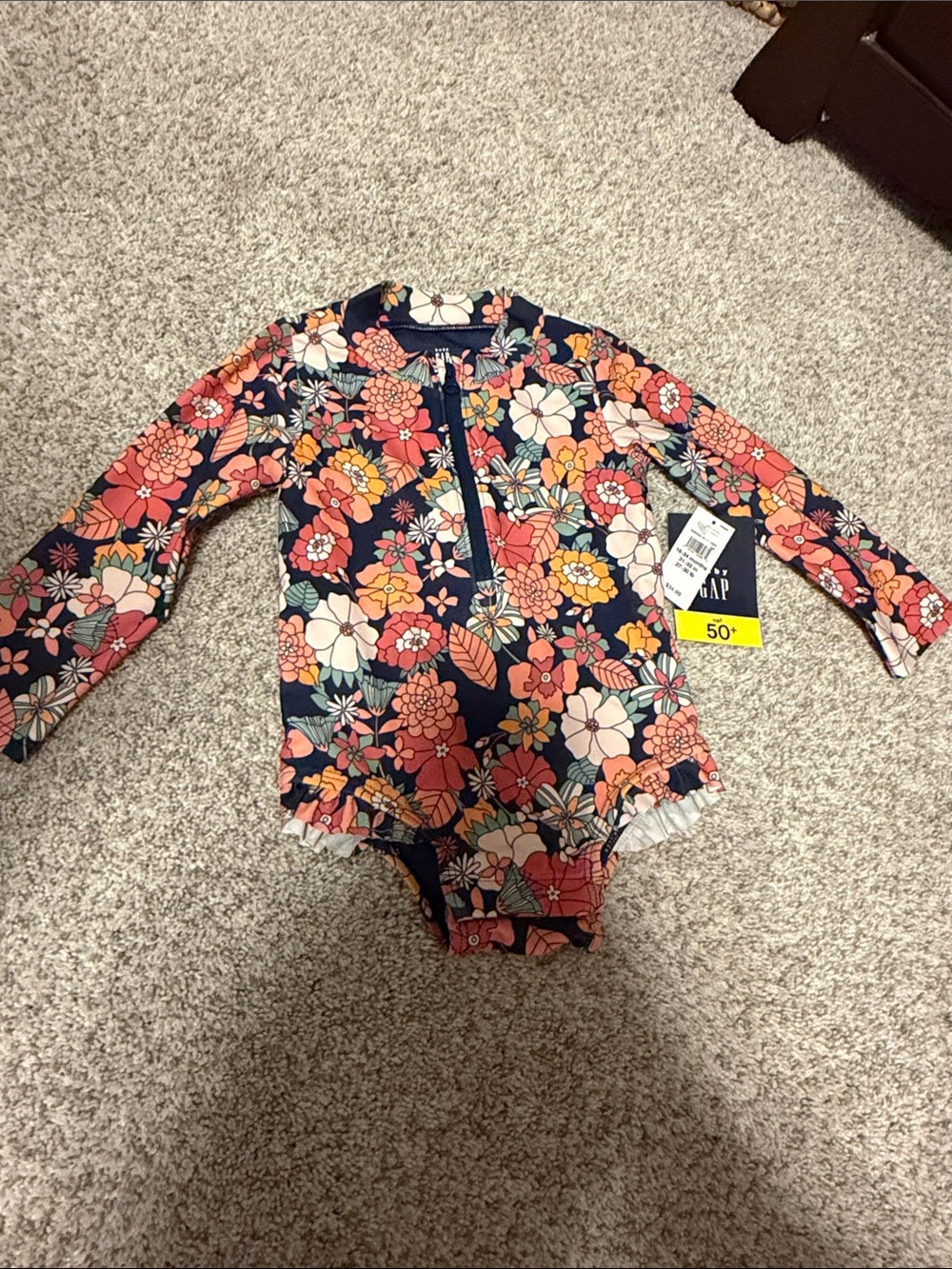 GAP Kids Floral One-Piece Rash Guard - Navy, Coral, Yellow & Cream